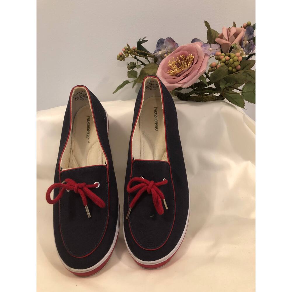 Grasshoppers Slip On Shoes Women Size 8M Navy Red Canvas Comfort Casual
